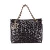 Chanel Puzzle-piece  Classic Cc Logo Grand Shopping Gst Tote Black Gold Patent Leather Shoulder Bag