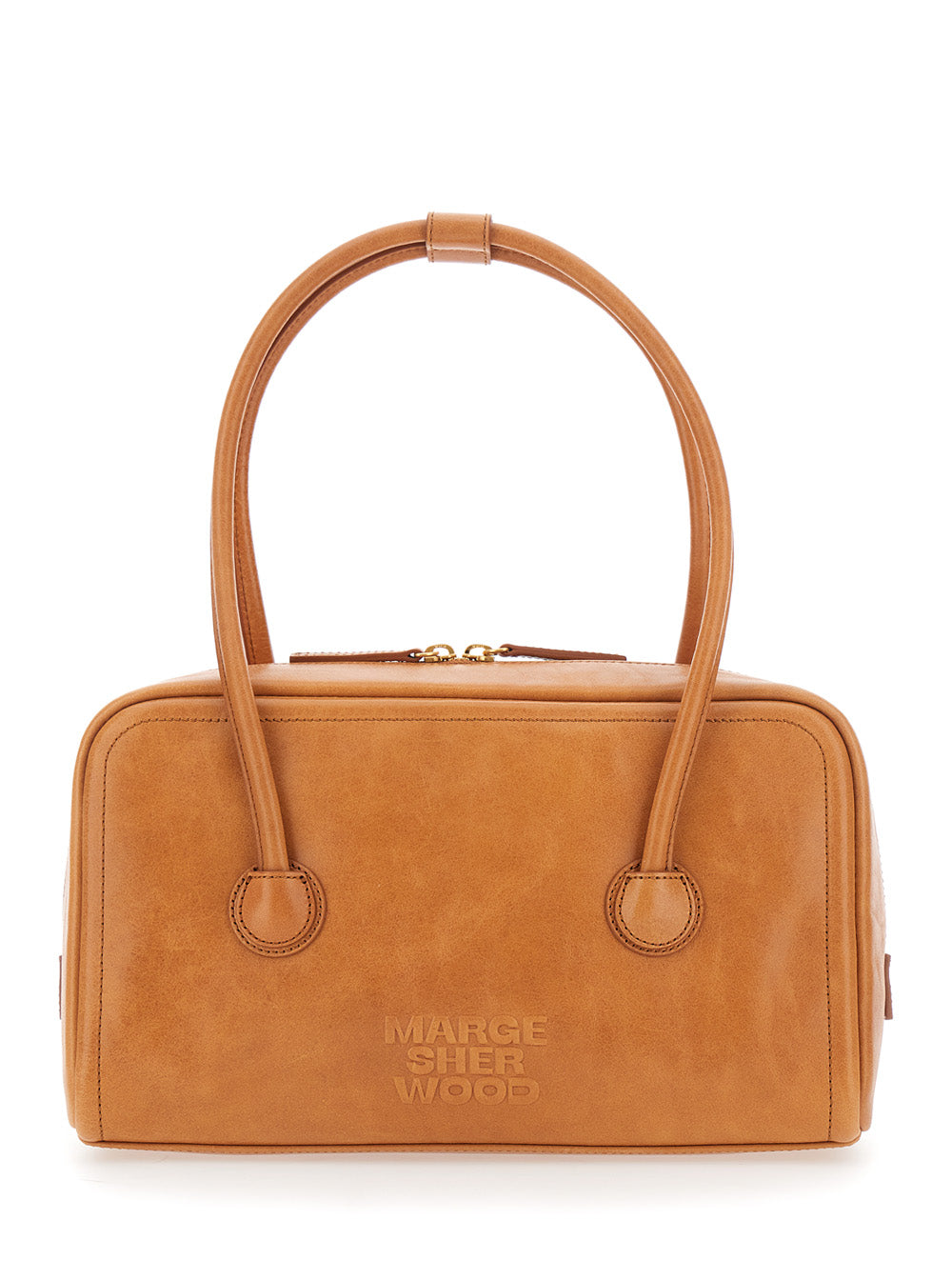 MARGESHERWOOD 'Soft Boston' Mini Brown Small Shoulder Handbag with Two Top Handles and Suede Logo