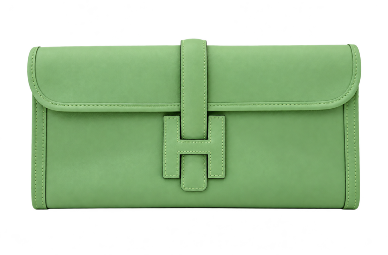 Green Hermès clutch with H clasp