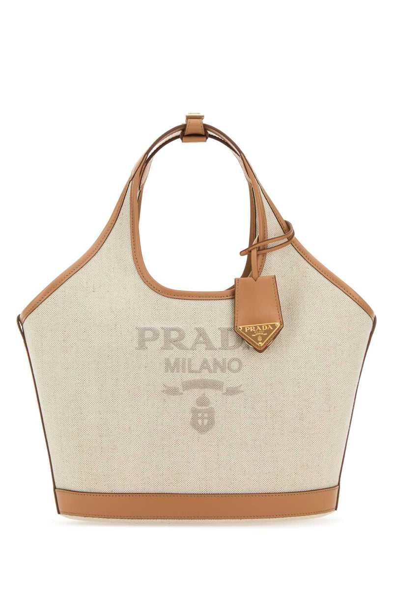Prada Sand canvas handbag with leather handles, 34 cm W x 23 cm H x 13 cm D