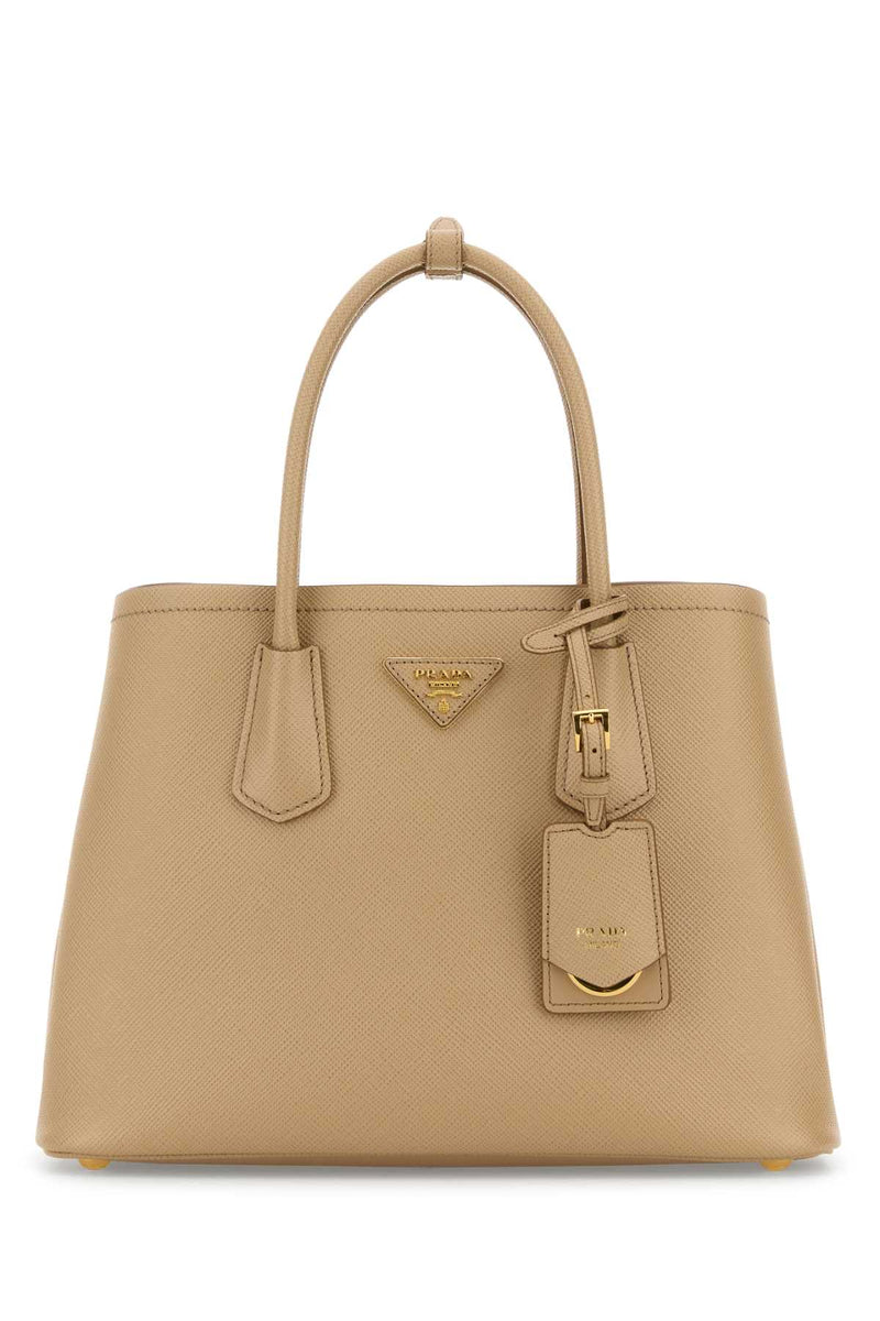 Prada Sand Leather Small Double Mini Handbag with Gold-Tone Hardware